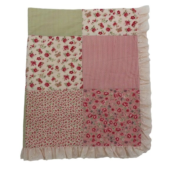 Waverly Bedding Waverly Baby Pink Rose Flower Floral Stripe Eyelet